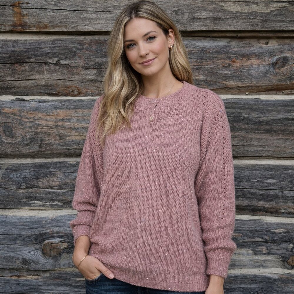 Maggie Lawrence Vintage Pink Crewneck with Button Sweater, Size 14/16